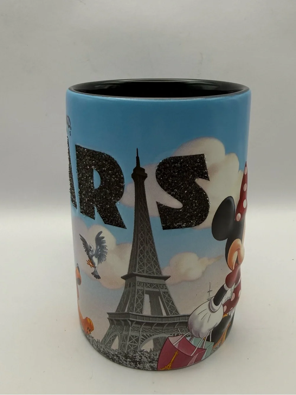 Disneyland Paris Large Mug Mickey & Minnie Eiffel Tower Embossed 3D Sparkle VGC